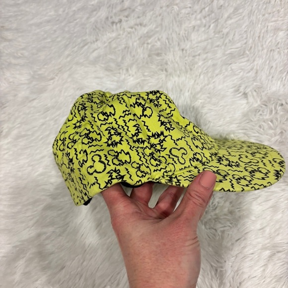 Disney Parks Authentic Original Neon Yellow Cap Hat O/S Static Squiggle Mickey - Picture 4 of 11